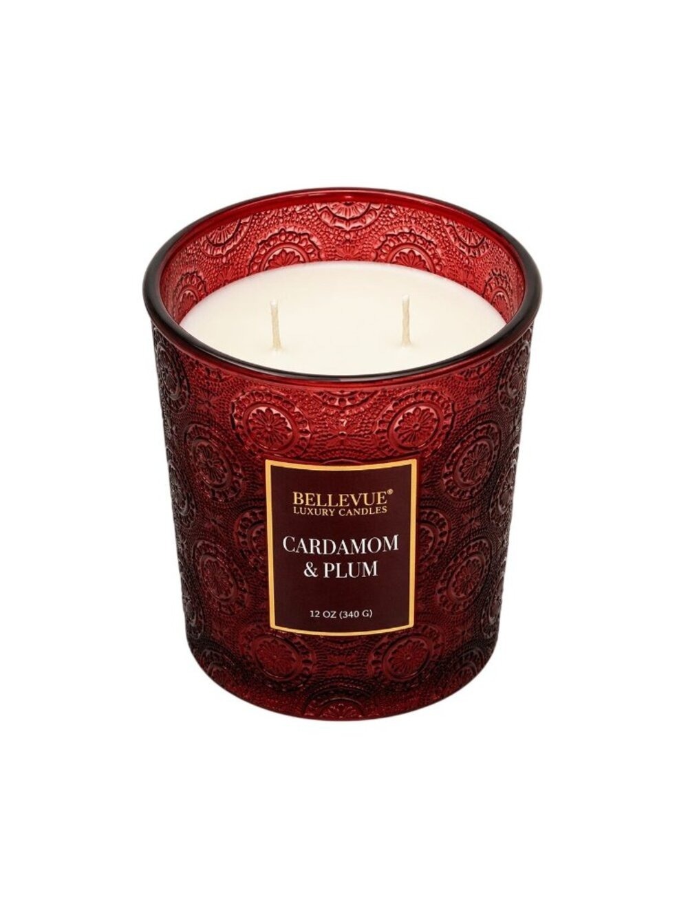 Bellevue Luxury 2-Wick Candle Cardamom & Plum 12oz Decorative Glass Jar NEW - Picture 2 of 8